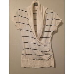 Papaya Cowl Neck Striped Top White Navy Wrap Style Fitted Tee Size Large